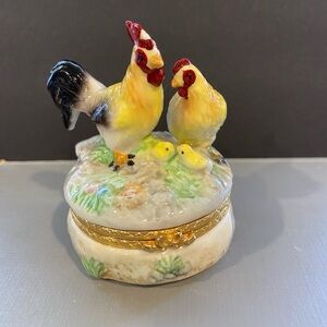 Herco My Hinged Box Collection Rooster & Hen Porcelain Trinket Box